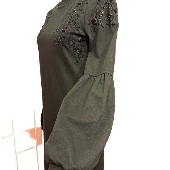 Lilly Pulitzer Dress XS Long Lantern Sleeve Sequin Floral Black Party Holiday - Picture 3 of 8